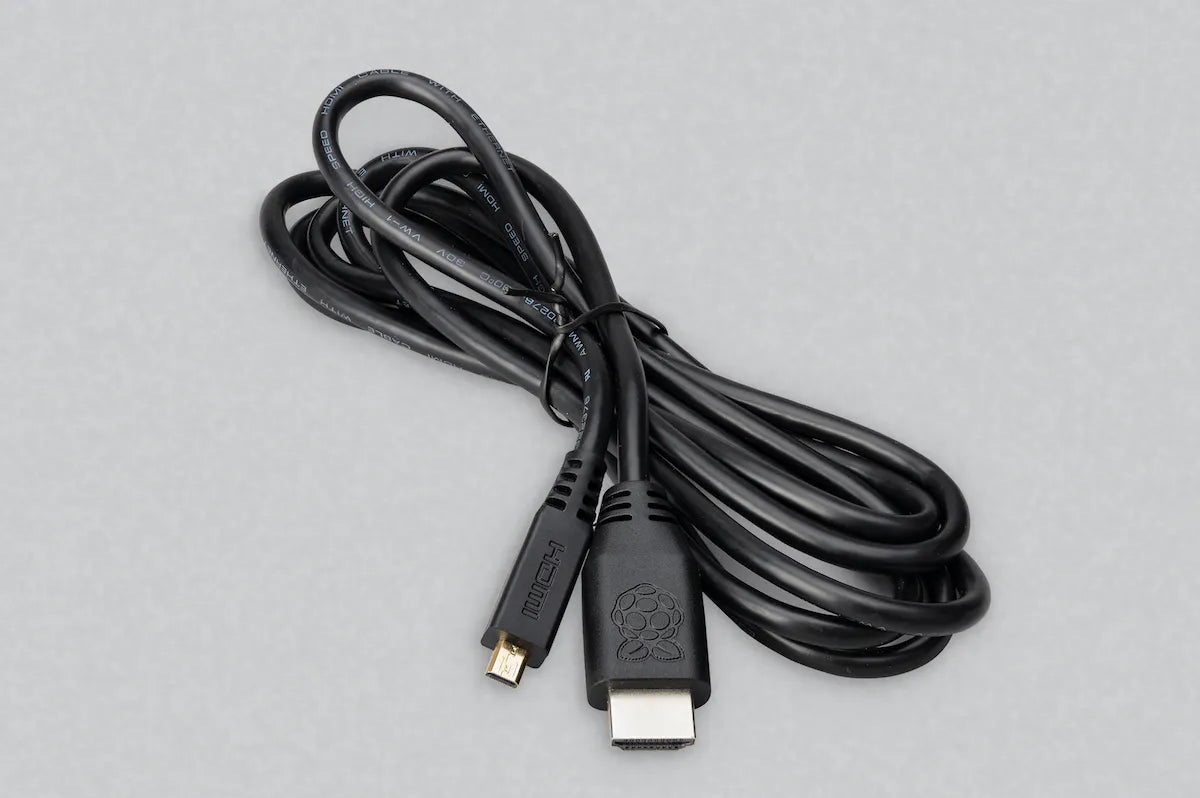 The official Raspberry Pi Micro-HDMI (male) to Standard HDMI (male) cable (2mtr, Black)