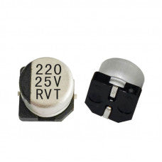 5 Pieces Pack of 220uF 25V (SMD) Electrolytic Capacitors