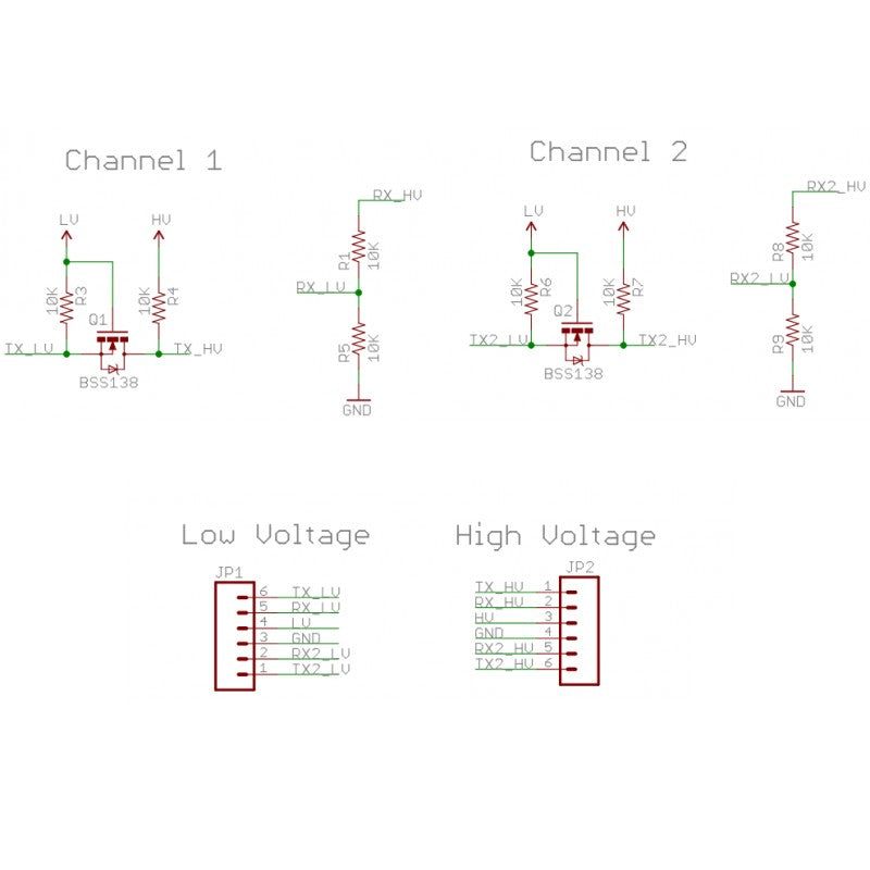 Logic Level Converter with 2 Channels (I2C, UART, 5V-3.3V)