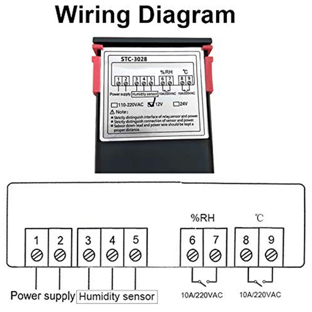 Temperature and Humidity Controlled Dual Digital Thermostat STC-3028 12V for