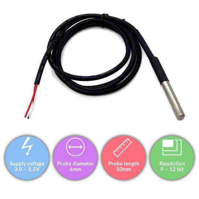 Waterproof Digital Thermometer Sensor Probe DS18B20, Set of 7