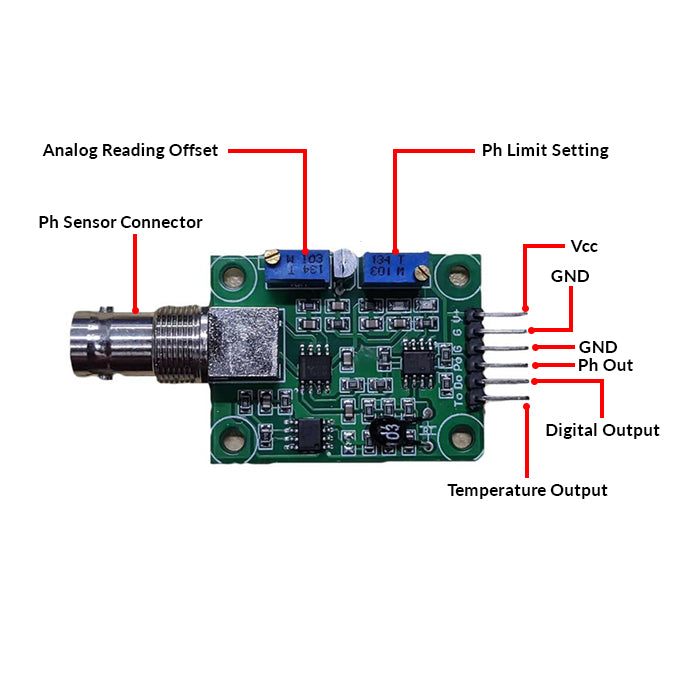 pH sensor electrode in analog form with amplifier circuit