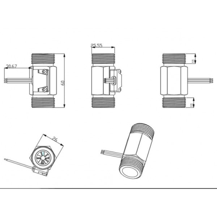 YF-B6 Flowmeter G3/4 1-30L/min 5-15V Brass Water Flow Sensor