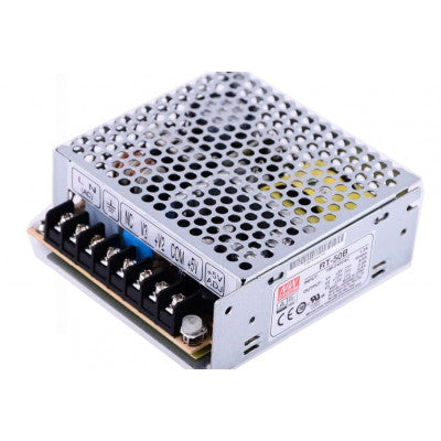 RT-50B Mean Well SMPS - 50W Triple Output Metal Power Supply with 5V/4A, 12V/2A, and -12V 0.5A Outputs