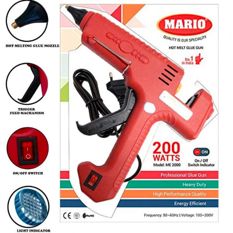 MARIO ME-2000 200 Watt Hot Melt Glue Gun: Exceptionally High Performance with Nozzle Protection for Heavy Use