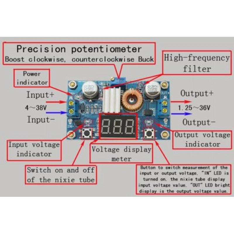 With an LED voltage meter, the XL4015 5A Step Down Adjustable Power Supply