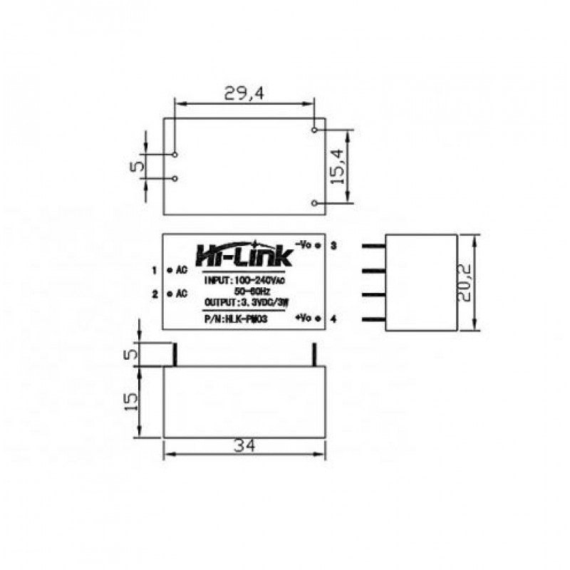 HLK-PM03 Hi-Link - AC to DC Power Supply Module, 3.3V, 3W