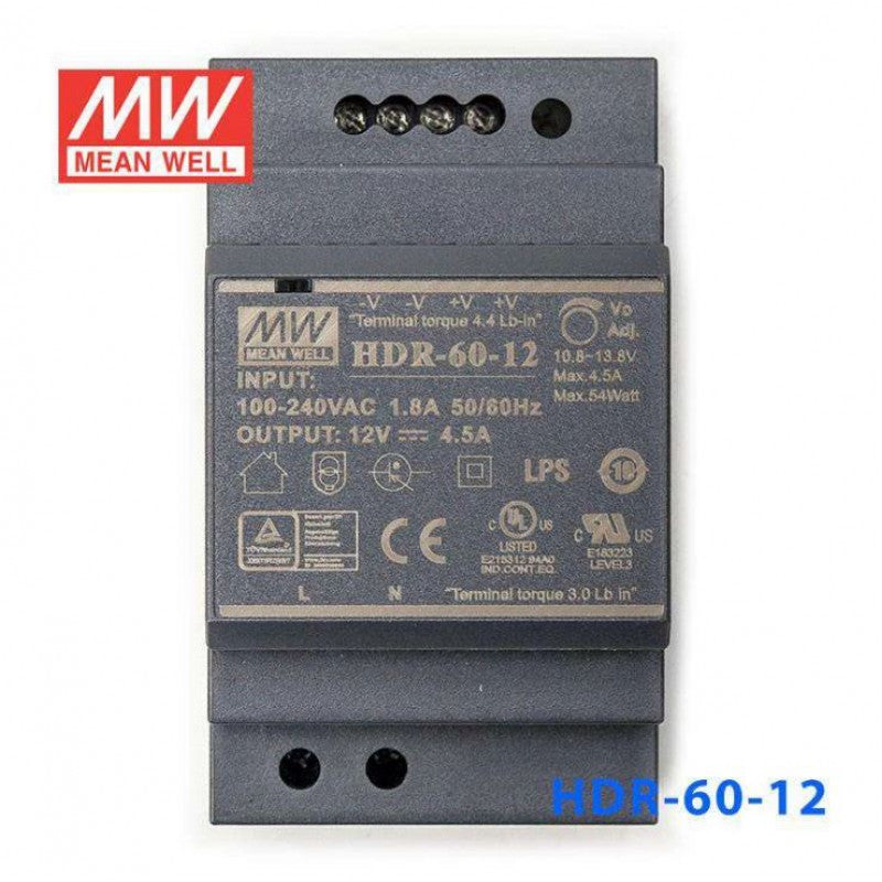 HDR-60-12 12V 4.5A 54W Mean Well SMPS Din Rail Metal Power Supply