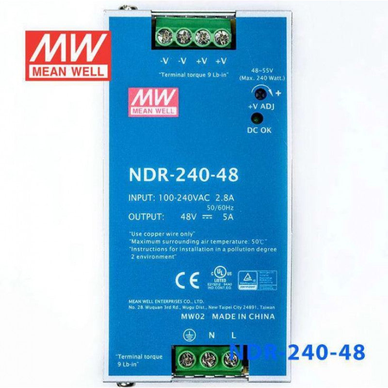 NDR-240-48 Din Rail Metal Power Supply - 48V 5A-240W Mean Well SMPS