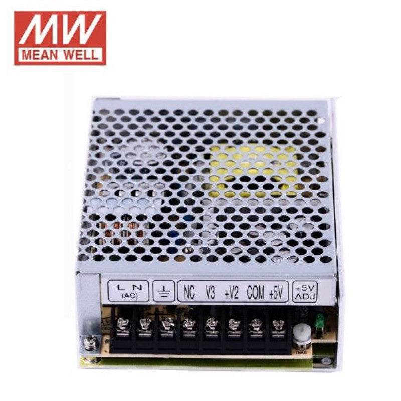 RT-65C Mean Well SMPS - Triple Output Metal Power Supply with 5V/5A, 15V 2.2A, and -15V 0.5A - 65.5W