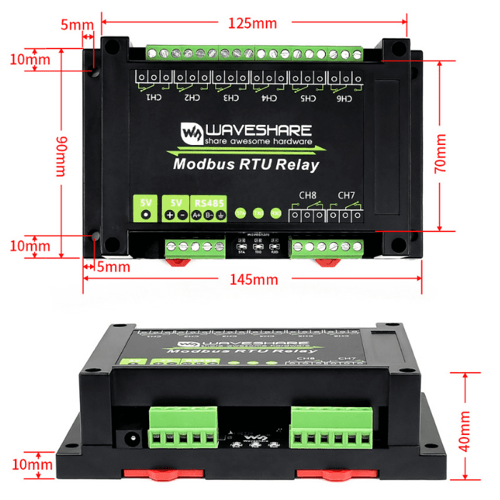 8-channel Waveshare Modbus RTU Relay Module RS485