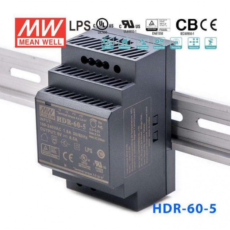 HDR-60-5 Mean well SMPS - Din Rail Metal Power Supply - 5V 6.5A 32.5W