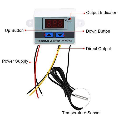 Thermostat control switch probe and digital display LED temperature controller XH-W3001 DC 12V 120W are included.