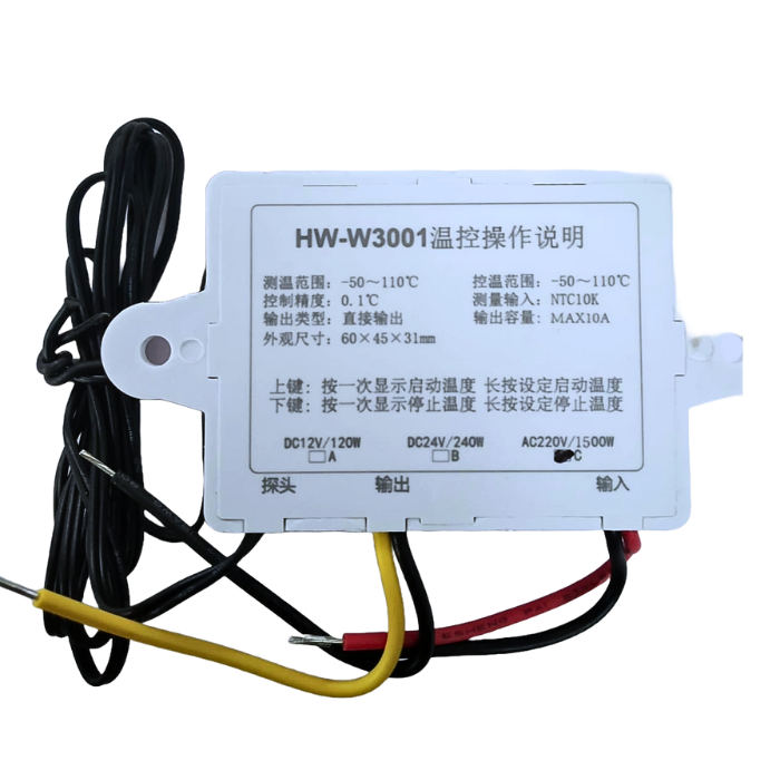 XH-W3001 Multifunctional Water-Resistant Sensor Probe Mini Thermostat Switch with Water-Resistant Led Digital Microcomputer Temperature Controller 10A (Max)